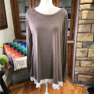 WEKILI SIZE 1X BROWN LONG SLEEVE TOP WITH LACE SKIRT WORN ONCE VERY COMFY